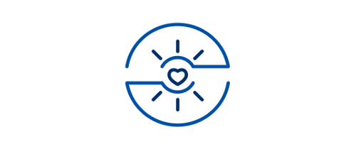 Shining heart surrounded by circle icon.