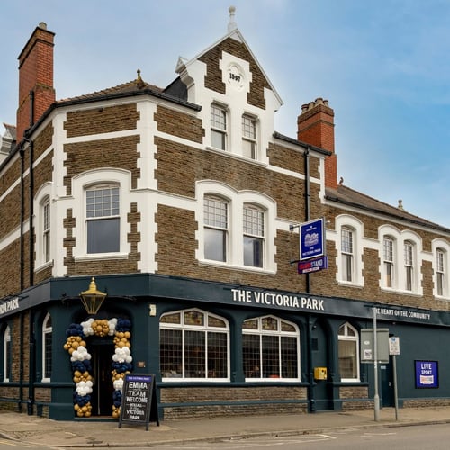 Exterior of The Victoria Park Hotel pub building with signage and front entrance in Cardiff