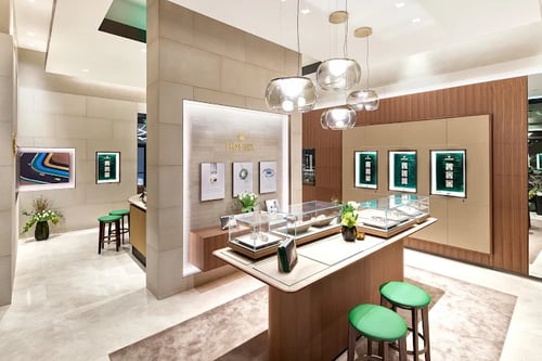 Inside of showroom of Official Rolex Jeweler, Frank Adams Jewelers, in Albany New York.