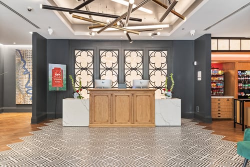 Our welcoming front desk at the Hotel Indigo Baton Rouge Downtown.