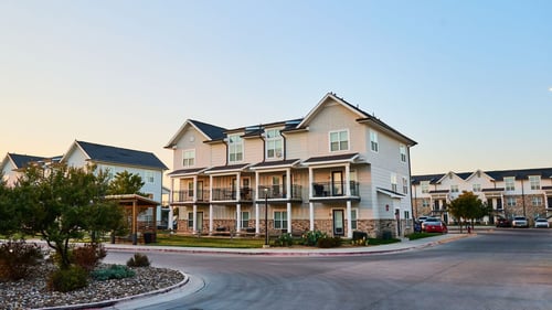 student apartments at a corner of 2 streets