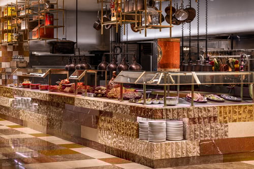 The Bacchanal Buffet in Las Vegas Caesars Palace is a feast for the eyes as much as for your stomach. The Bacchanal Buffet is the largest buffest in Las Vegas with over 10 kitchens, 9 chef-attended stations, 250+ menu items, and infinite flavors.