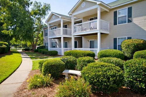 Apartment building exterior at Viera Aiken Apartments in Aiken, South Carolina.
