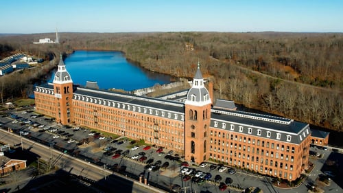 Aerial view of the historic mill at Ponemah Mills in Taftville, CT 06380