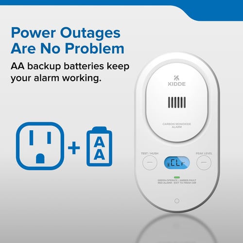 Power Outages are no problem. AA Batteries keep your alarm working.