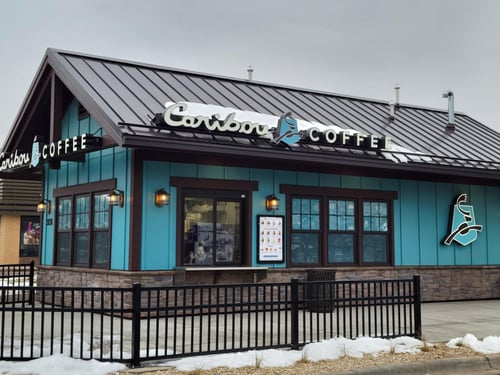 Storefront of the Caribou Coffee at 3038 N Service Dr. in Red Wing
