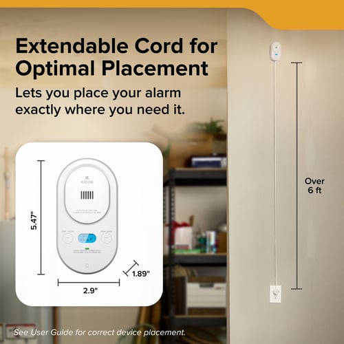 Extendable cord for optimal placement. Lets you place your alarm exactly where you need it.