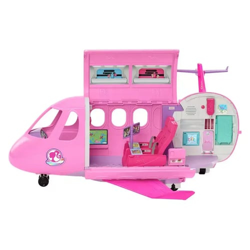 Pink plastic plane with opening and passenger seats
