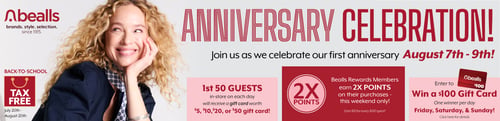 1 Year Anniversary Celebration of bealls in Palmetto, FL, August 7th-9th, 2026.