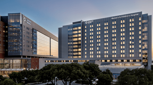 University Health Main Campus at dusk.