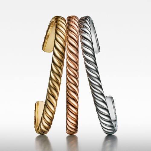 Gold, rose gold, and silver sculped cable bracelets for men
