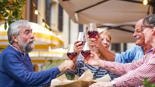 Group of people toasting with wine glasses at Hampton Apartments in Clearwater, FL 33759