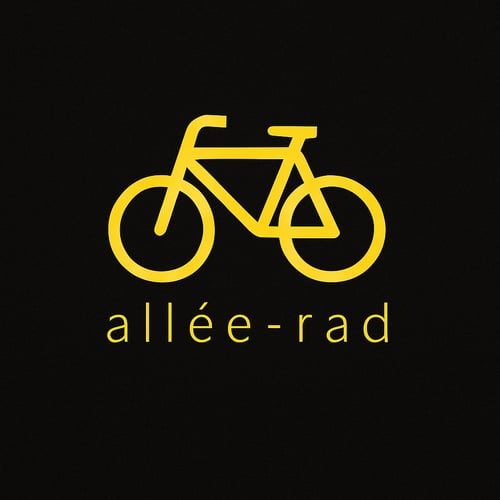 allée-rad Logo mit gelbem Fahrradsymbol auf schwarzem Hintergrund