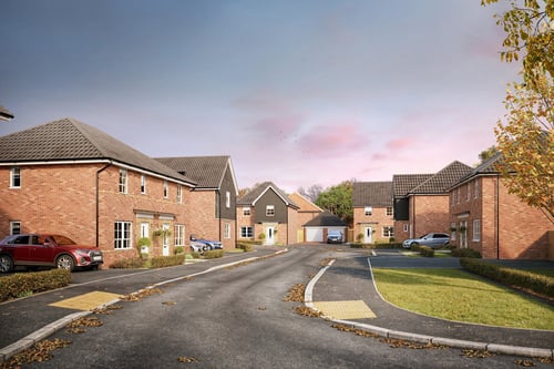 External autumn CGI of street scene at pebble walk