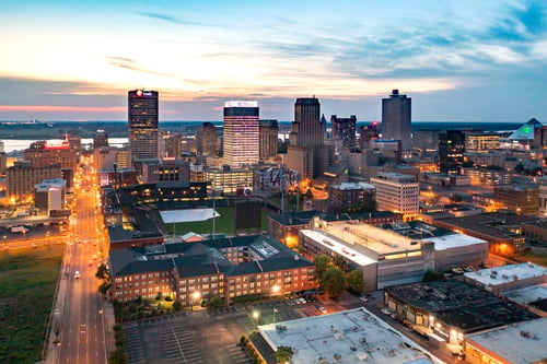 Aerial view of the neighborhood at Fielder Square in Downtown Memphis