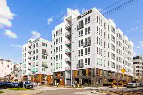Building Exterior at Corner 63 Apartments in Seattle, WA 98115