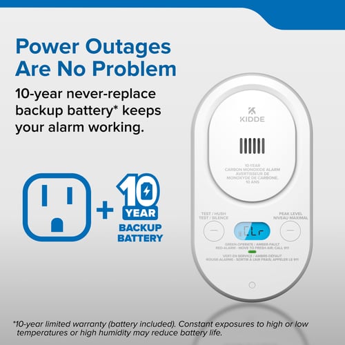 Power Outages are no problem AA backup batteries keep your alarm working.