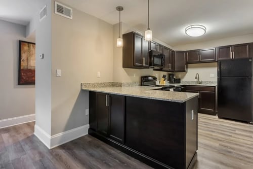 Kitchen island at Halcyon Apartments, Florida, 33024.