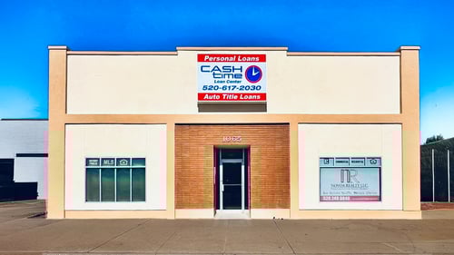 Cash Time Douglas AZ storefront offering title loan buyout, title loan refinancing, registration loans, and personal loans