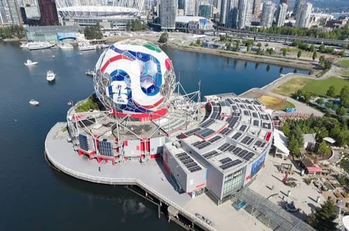 Vancouver City during FIFA 2026. Science World Circle turned into a FIFA ball.