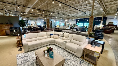 Leather power recloning sectional at Slumberland Furniture Champaign.