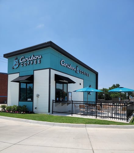 Storefront of the Caribou Coffee at 5955 Rufe Snow Drive in Watauga