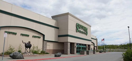 The front entrance of Sportsman's Warehouse in Wasilla