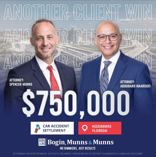 Bogin, Munns & Munns $750,000 client car cccident settlement win.