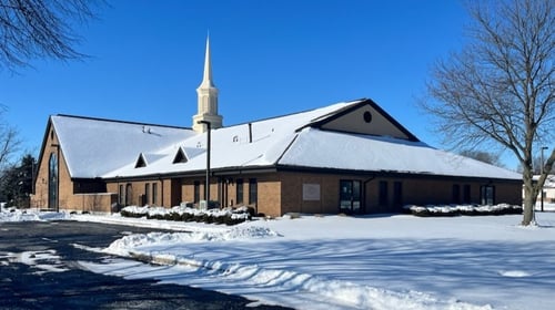 Exterior of the Wauseon meetinghouse of the Church of Jesus Christ of Latter-day Saints.