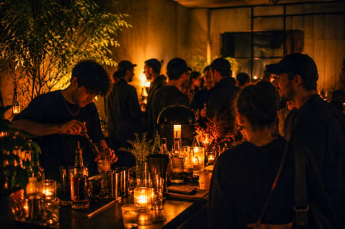 Indigo After Hours Atmosphärevolle soziale Räume, geprägt durch Musik, Beleuchtung, Gespräche und das Flair der späten Abendstunden.