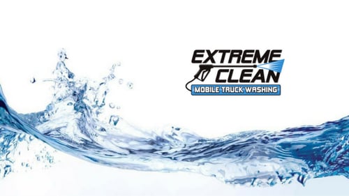 Water spraying with Extreme Clean Mobile Washing, Inc. logo above it