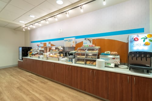 Free daily breakfast in the Holiday Inn Express Bldg. 308