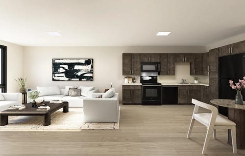 Living Room and Kitchen at The Standard Apartments in Pittsburgh, PA