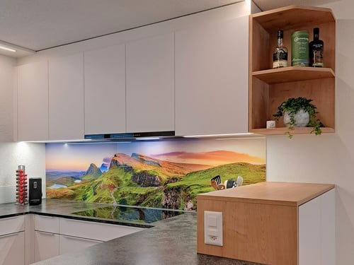 Küche, Glasrückwand mit Wunschmotiv