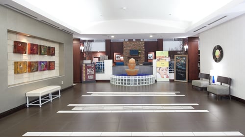 Walk through our lobby to our restaurant, Burger Theory.