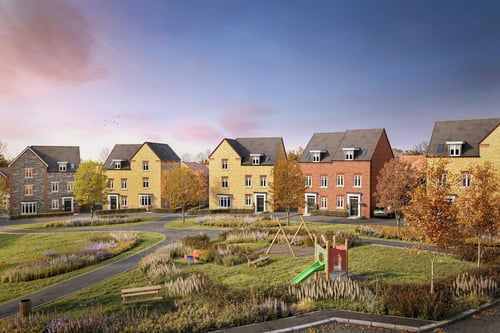 External autumnal CGI street scene at niveus walk