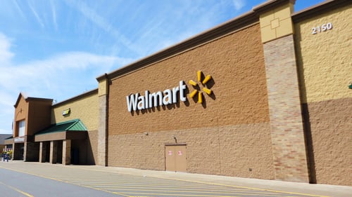 Tan brick exterior facade of Walmart at Willkes-Barre Township Marketplace