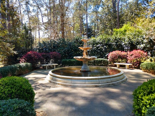 A photo of a large outdoor garden fountain at the Weymouth Center.