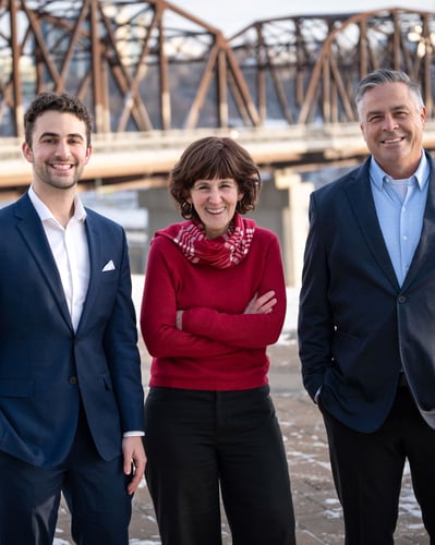 Photo of the team in front of the Traffic Bridge.