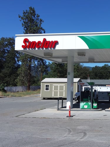 Sinclair gas station fueling island