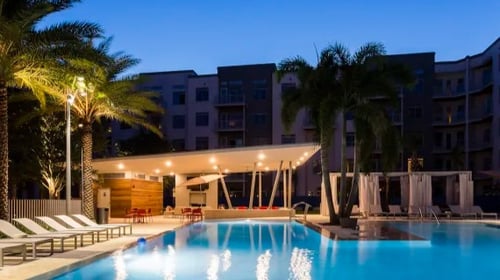 landonhouse heated pool with lighted lounge