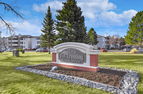 Property Sign at Fox Crossing Apartments, Denver, Colorado