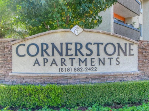 Apartment Community Entrance at Cornerstone Apartments in Canoga Park, CA 91304