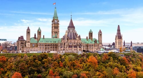 The parliament building in Ottawa, Canada in the fall.