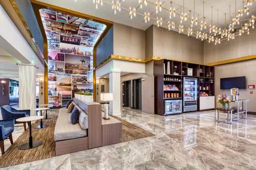 Recharge in the Holiday Inn Kansas City - Downtown hotel lobby.
