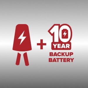 Hardwired + 10-Year  Backup Battery icons for the 50SA10-S