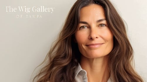 Woman wearing a long brown wig