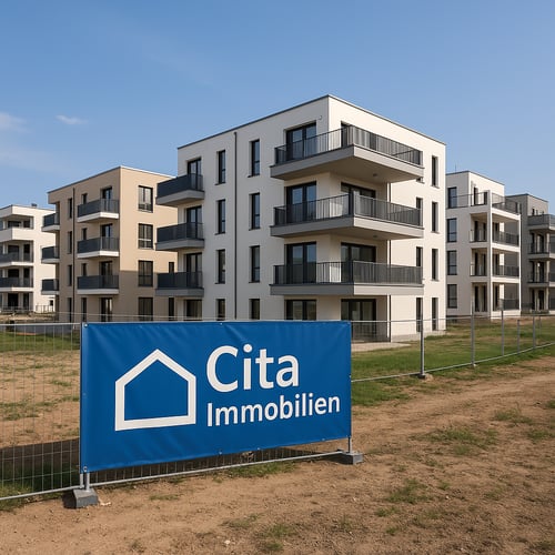Neubauwohnungen in Berlin mit Cita Immobilien Werbebanner – ideal für den Immobilienverkauf.