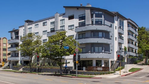 Building exterior at 888 Hilgard – Furnished Apartments in Los Angeles, CA 90024