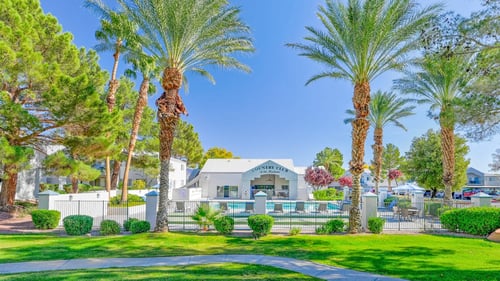 Country club beautiful entrance view with garden at Country Club at The Meadows, Las Vegas, 89107
